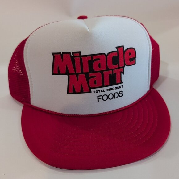Vintage Miracle Mart Foods Truckers Hat Adjustable Red & White - Picture 1 of 3
